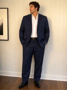 Joe Organica Blue Slim Fit Suit 44R 38W Wool Blend Preppy Business